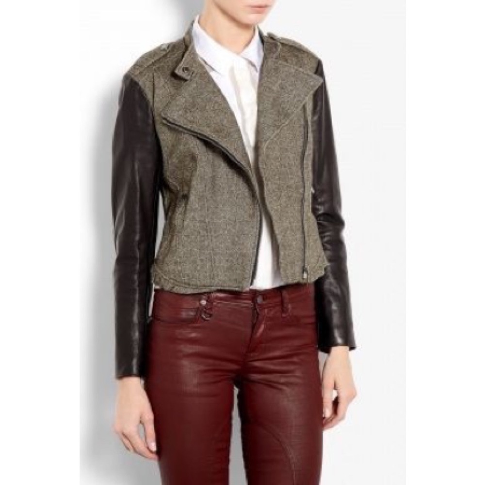 [burberry brit] contrast sleeve biker jacket